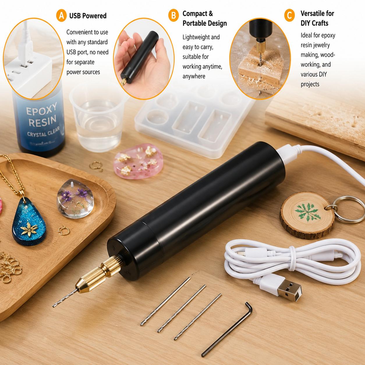 Woodworking Epoxy - Mini Electric Drill USB Powered Handheld