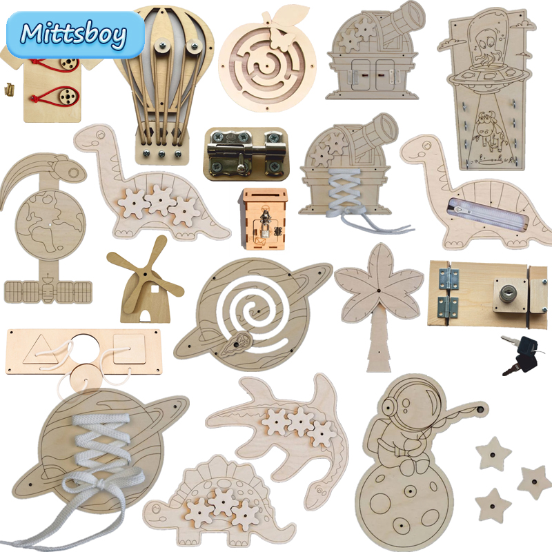 Woodworking For Kids - Montessori Busy Board Accessories Wooden Toys